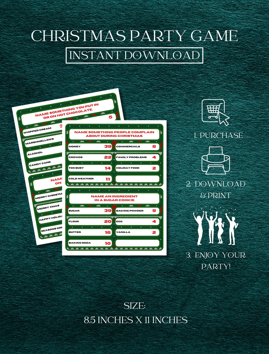 Christmas Family Feud Game | Christmas Printable Games | Christmas Family Games | Family Feud Christmas Game | Christmas Trivia | Party Game