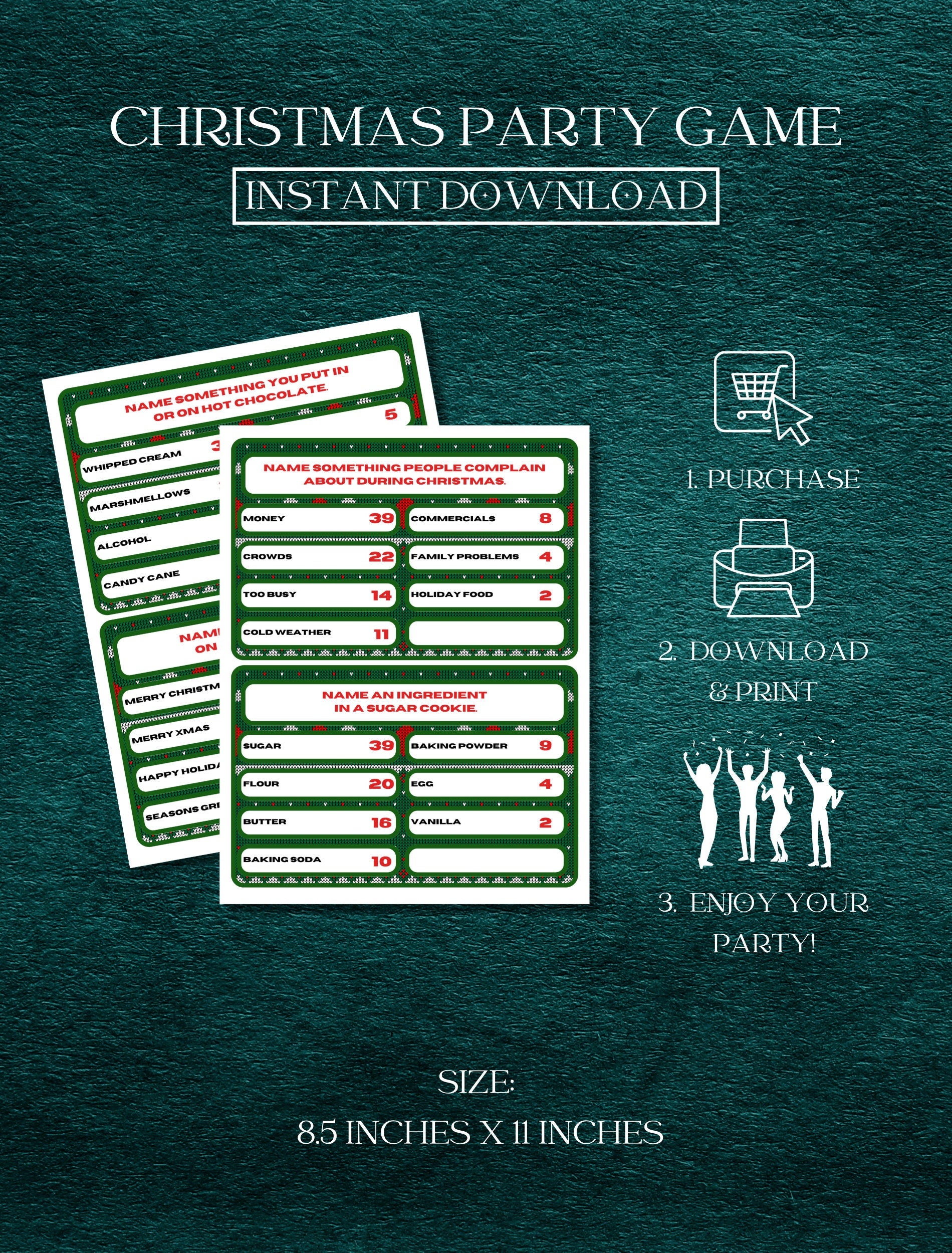 Christmas Family Feud Game | Christmas Printable Games | Christmas Family Games | Family Feud Christmas Game | Christmas Trivia | Party Game