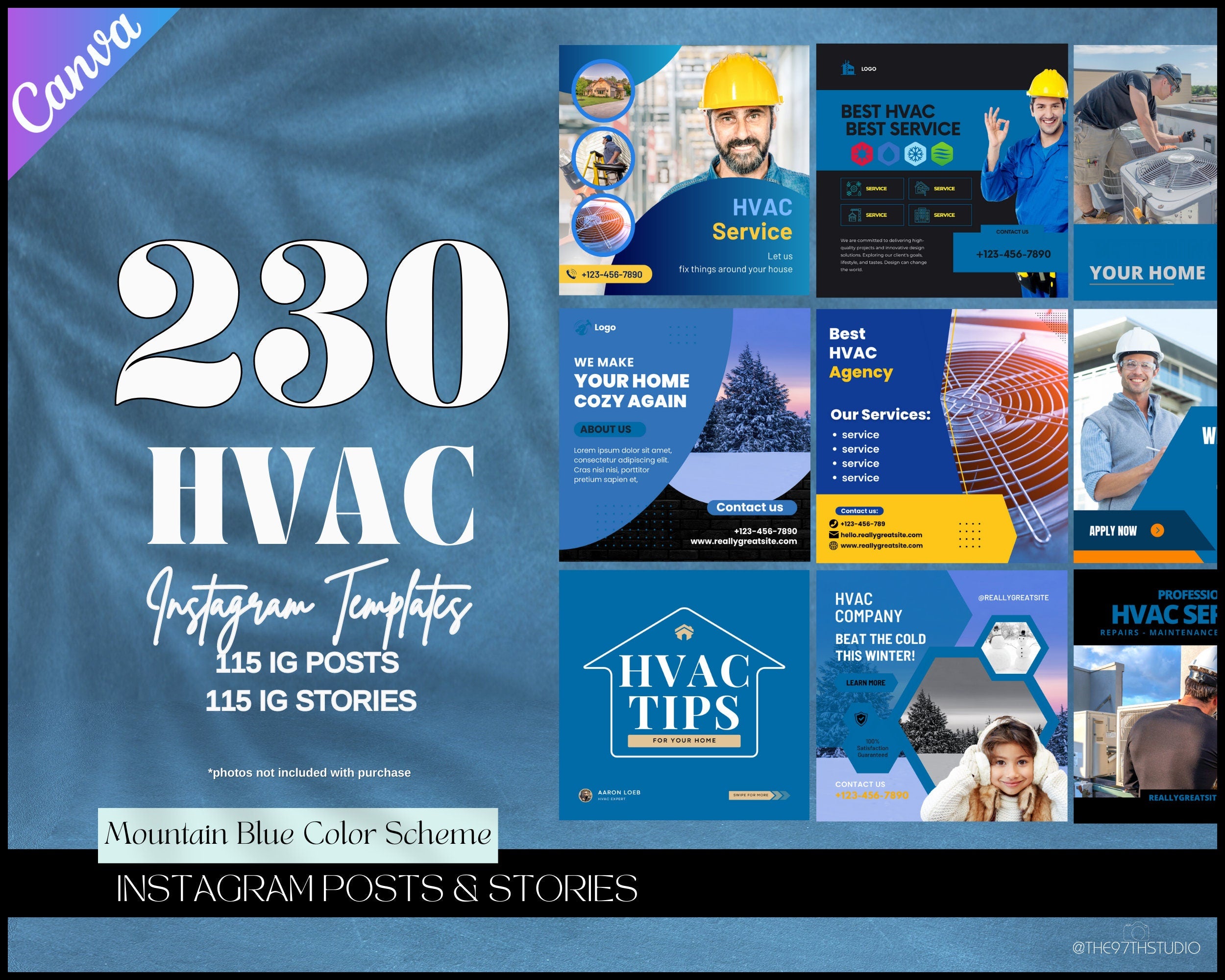 230 HVAC Instagram Template Posts for Small Business