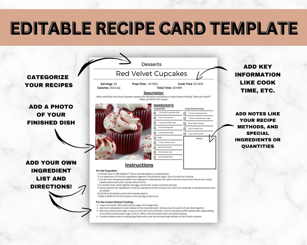 Editable Recipe Book Template, Minimalist Recipe Cards (PDF)