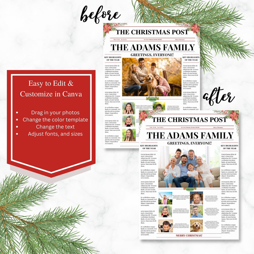 Floral Family Christmas Newsletter Template (Printable PDF)