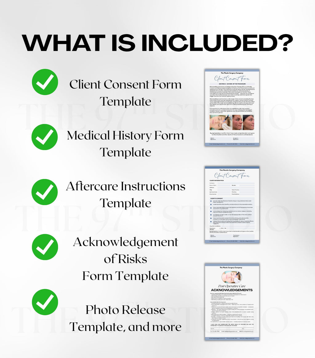 MICRONEEDLING Forms Bundle, Medspa Client Intake, Consent, Photo Release, Aftercare Forms (Canva Template) Medical Form Templates