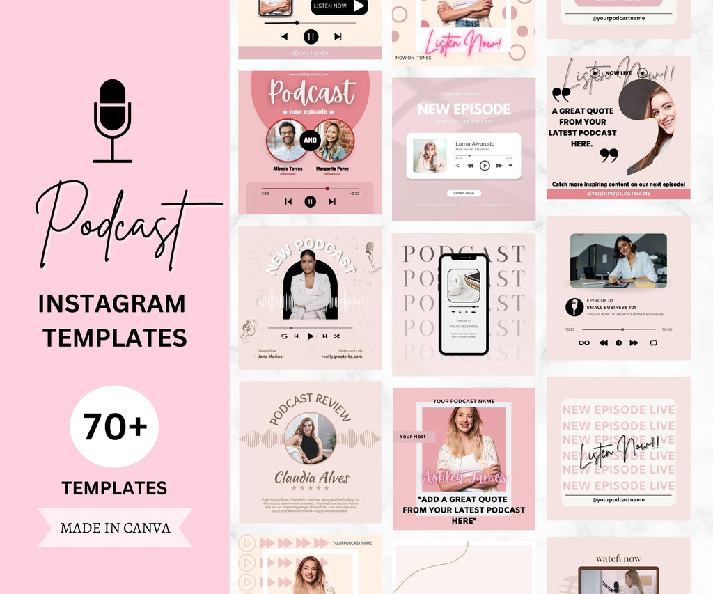 Podcast Instagram Templates, Social Media Bundle (Canva)