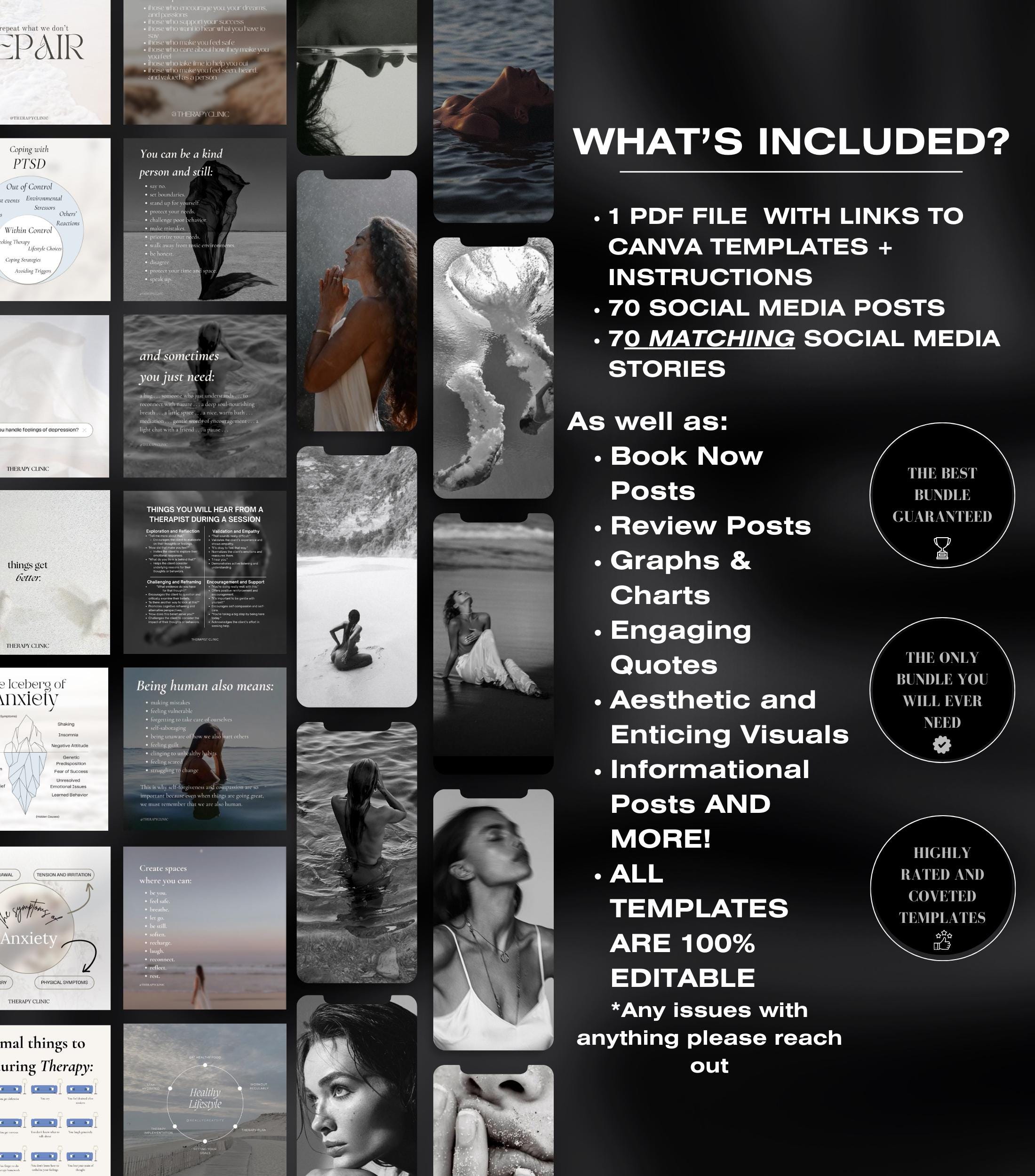 140 Therapist Instagram Templates | Mental Health Instagram Templates | Psychologist Posts | Counseling IG Posts | Social Media Marketing