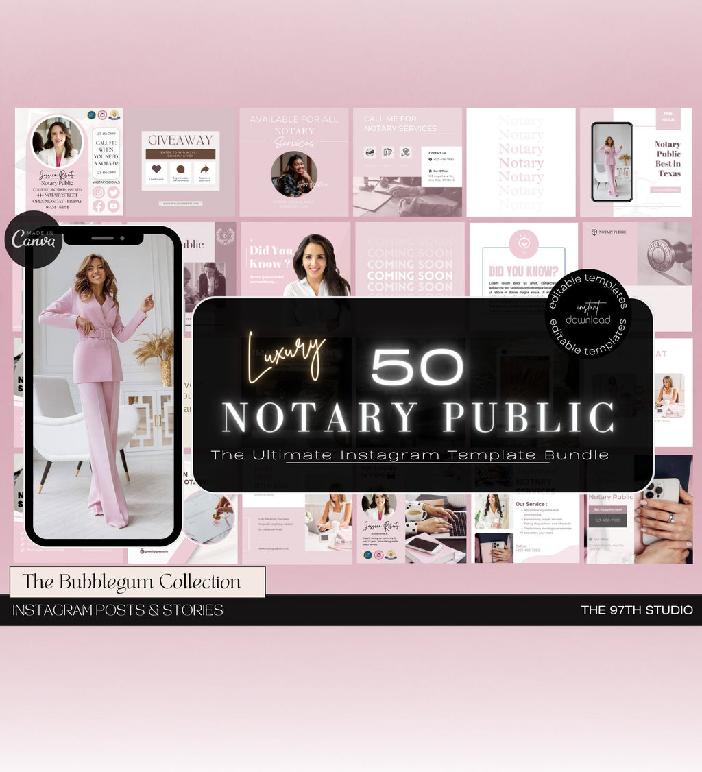 PINK Notary Marketing | Notary Signing Agent | Notary Social Media | Loan Signing Agent | Notary Instagram Posts | Notary Posts Templates