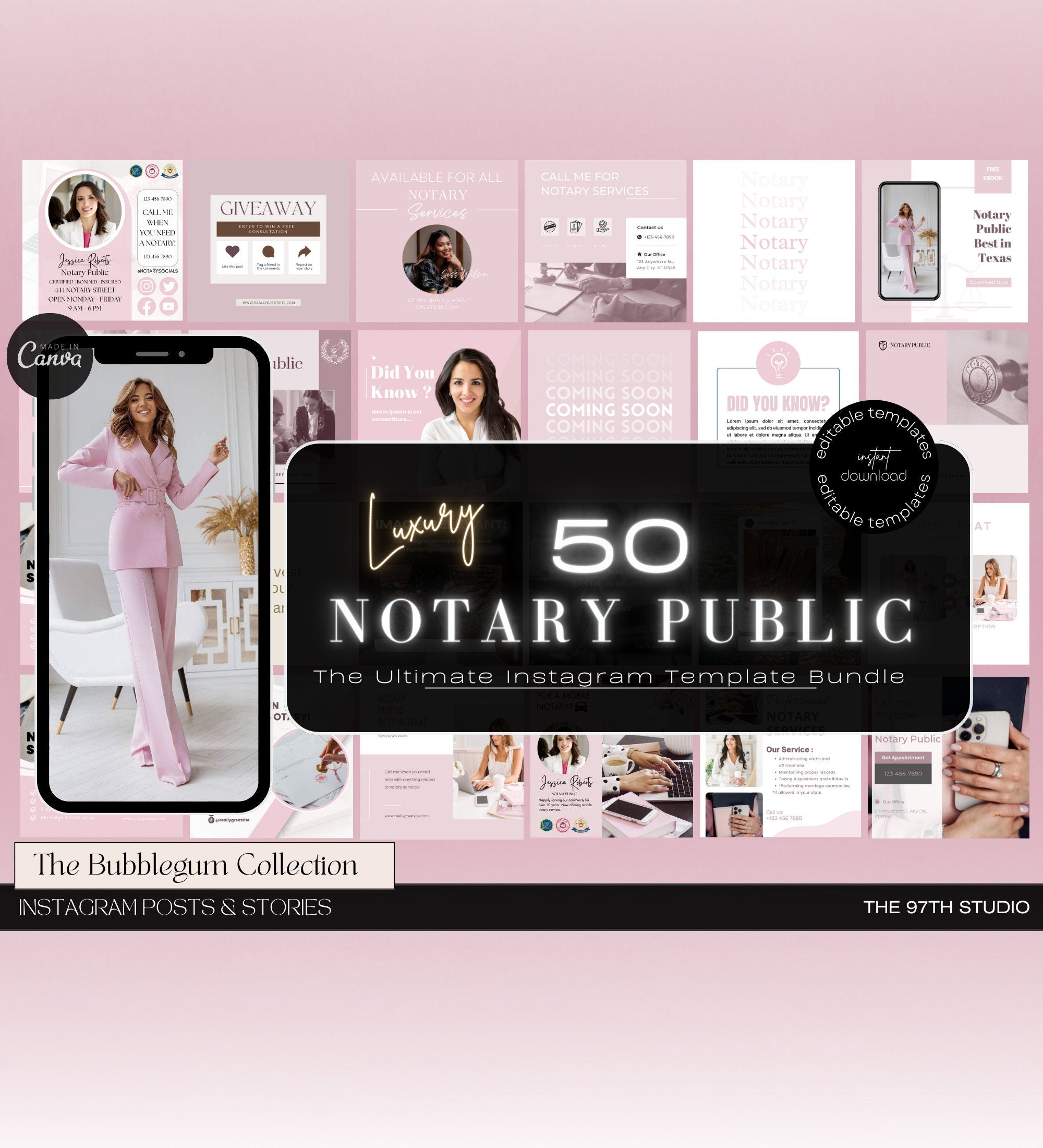 PINK Notary Marketing | Notary Signing Agent | Notary Social Media | Loan Signing Agent | Notary Instagram Posts | Notary Posts Templates