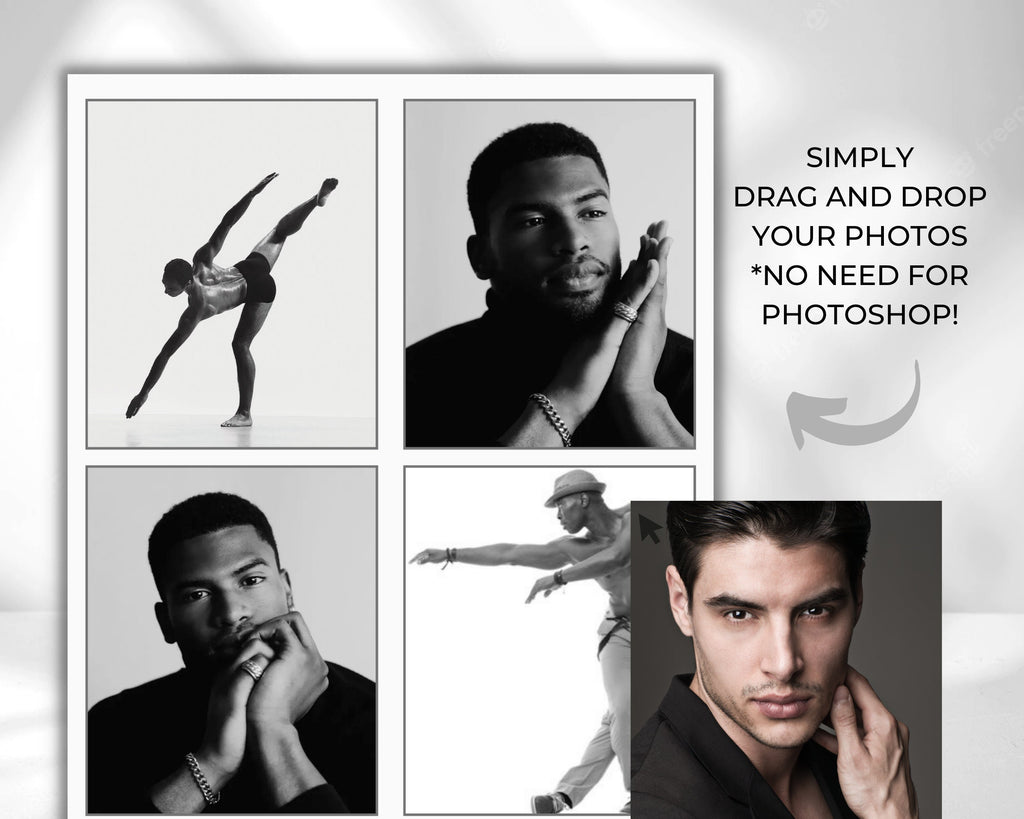 Male Model COMP CARD Template, Modeling Photocard, Zed Card for Models, Z Card, Fashion Resume Card, Modeling Comp Card, Editable Template