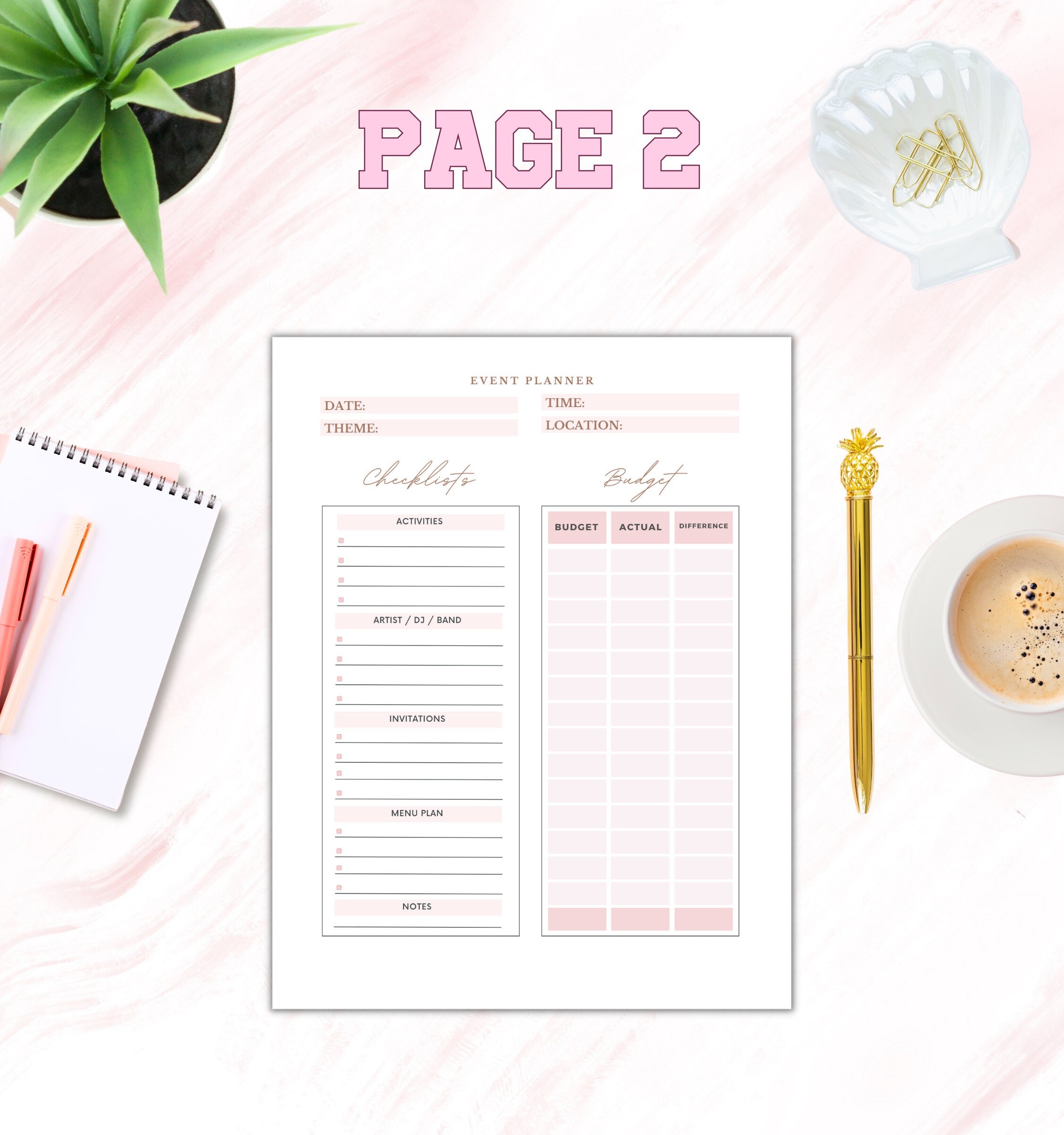 Printable Event Planner Template, Party Planner, Birthday, Wedding, Bridal, Budget, Invites, Event Plan Set, Party Organizer, Letter Size