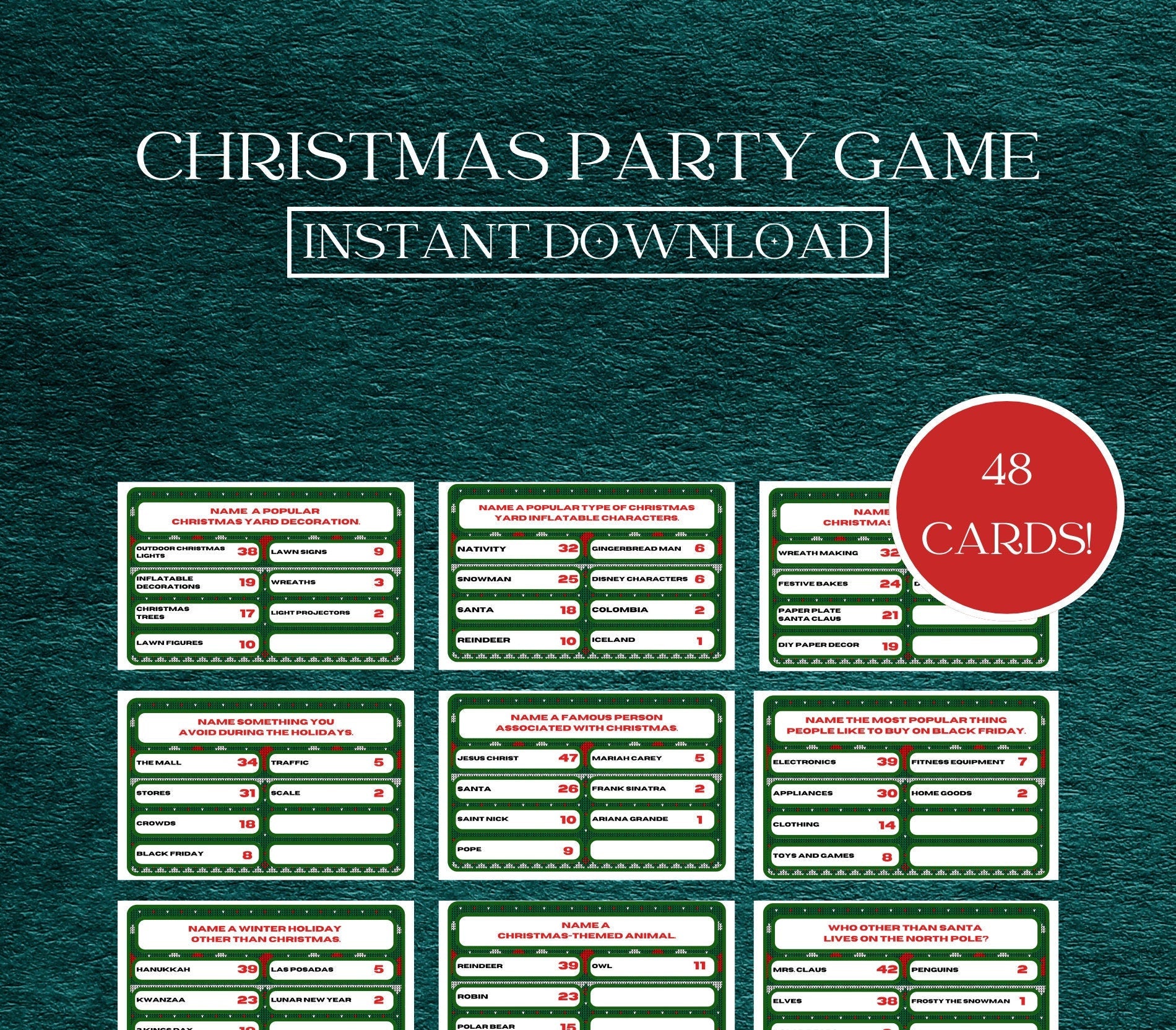 Christmas Family Feud Game | Christmas Printable Games | Christmas Family Games | Family Feud Christmas Game | Christmas Trivia | Party Game