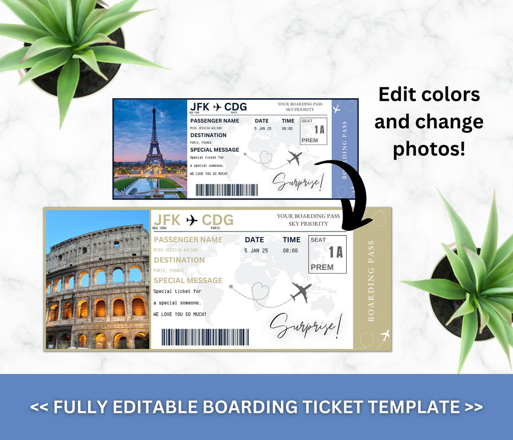 Editable Surprise Boarding Pass Template, DIY Printable (PDF)