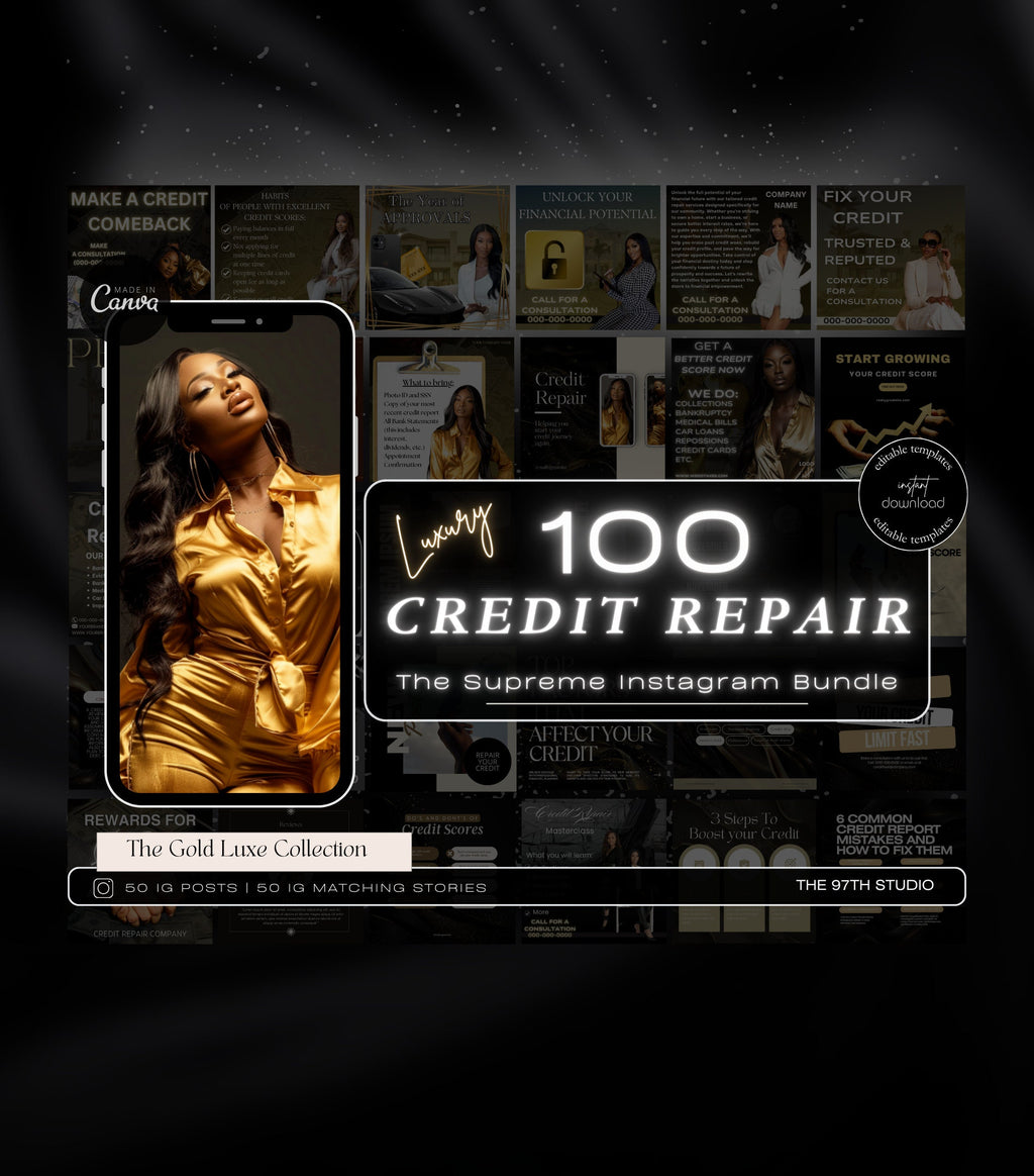 Gold Luxury Credit Repair Instagram Templates | Credit Repair Posts | Credit Repair Flyer | Credit Repair Business Social Media Marketing