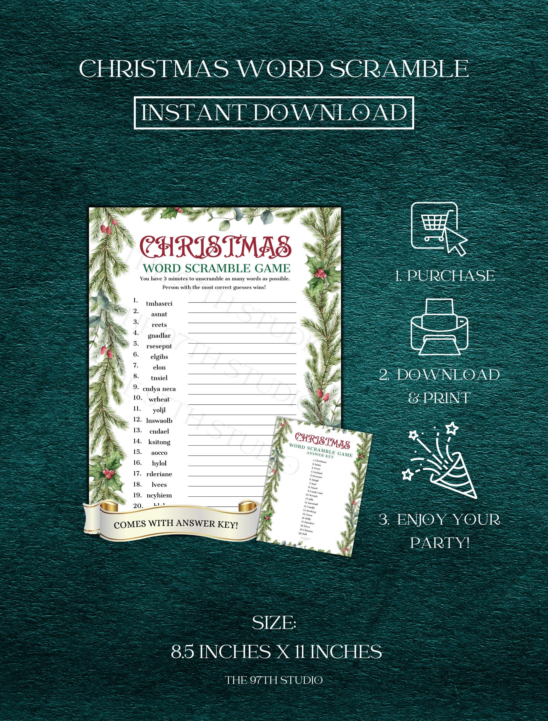 Christmas Word Scramble Game | Office Christmas Party Game | Christmas Family Game | Printable Christmas Game | Xmas Party Game Printable