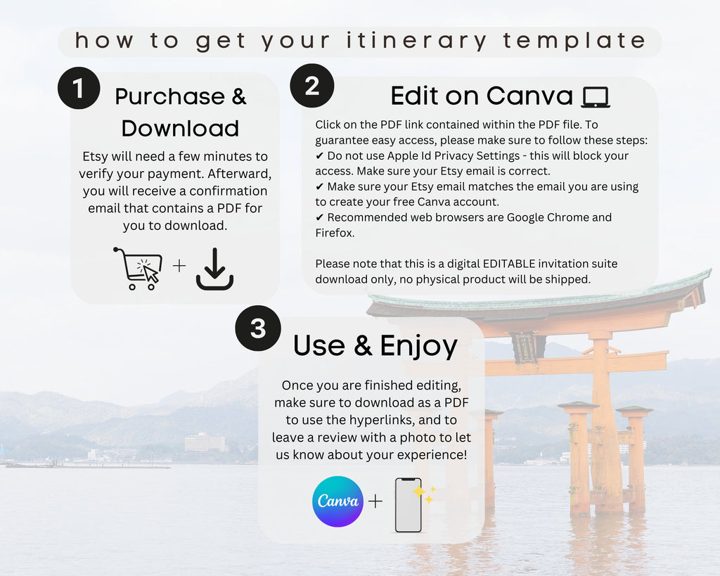 JAPAN Travel Itinerary Template Modern Minimal Boho, iPad, Tablet, Editable on Canva, Printable, Digital Template Download, Traveling