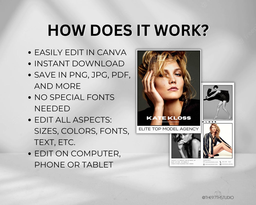 Editable Modeling Comp Card Template, Canva Z Card (8.5x11) COMP CARD, Fashion Resume, Modelling Comp Card Template, Zed Card, Model