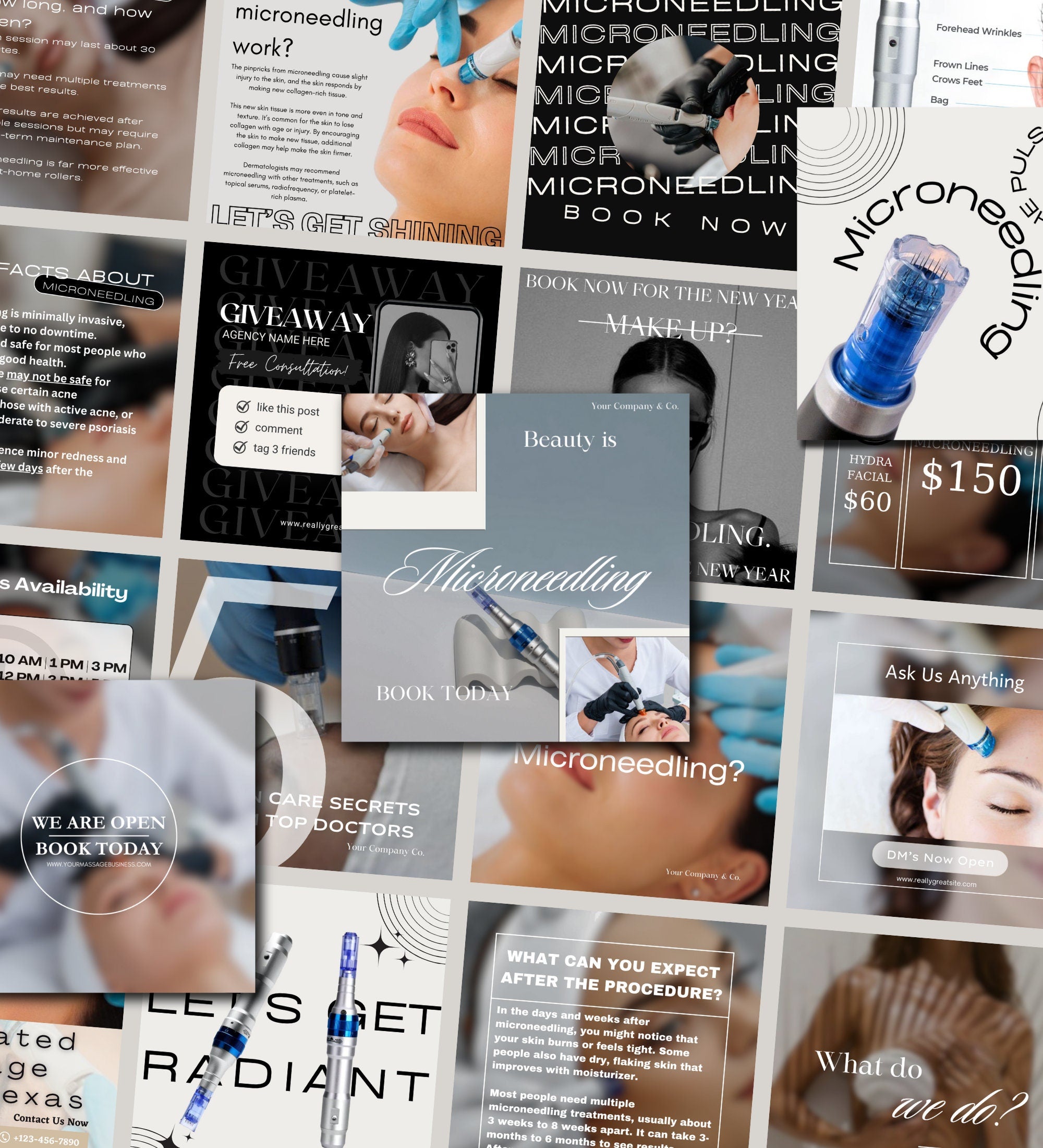 Microneedling Instagram Posts | Esthetician Instagram | Medspa Instagram | Tattoo Artist | Beauty Business | RF Microneedling | Skincare