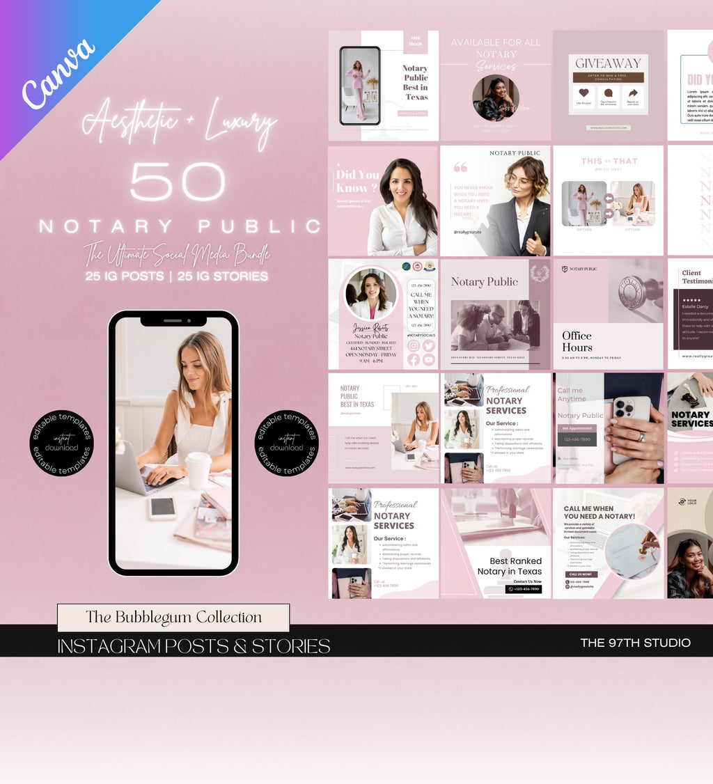 PINK Notary Marketing | Notary Signing Agent | Notary Social Media | Loan Signing Agent | Notary Instagram Posts | Notary Posts Templates