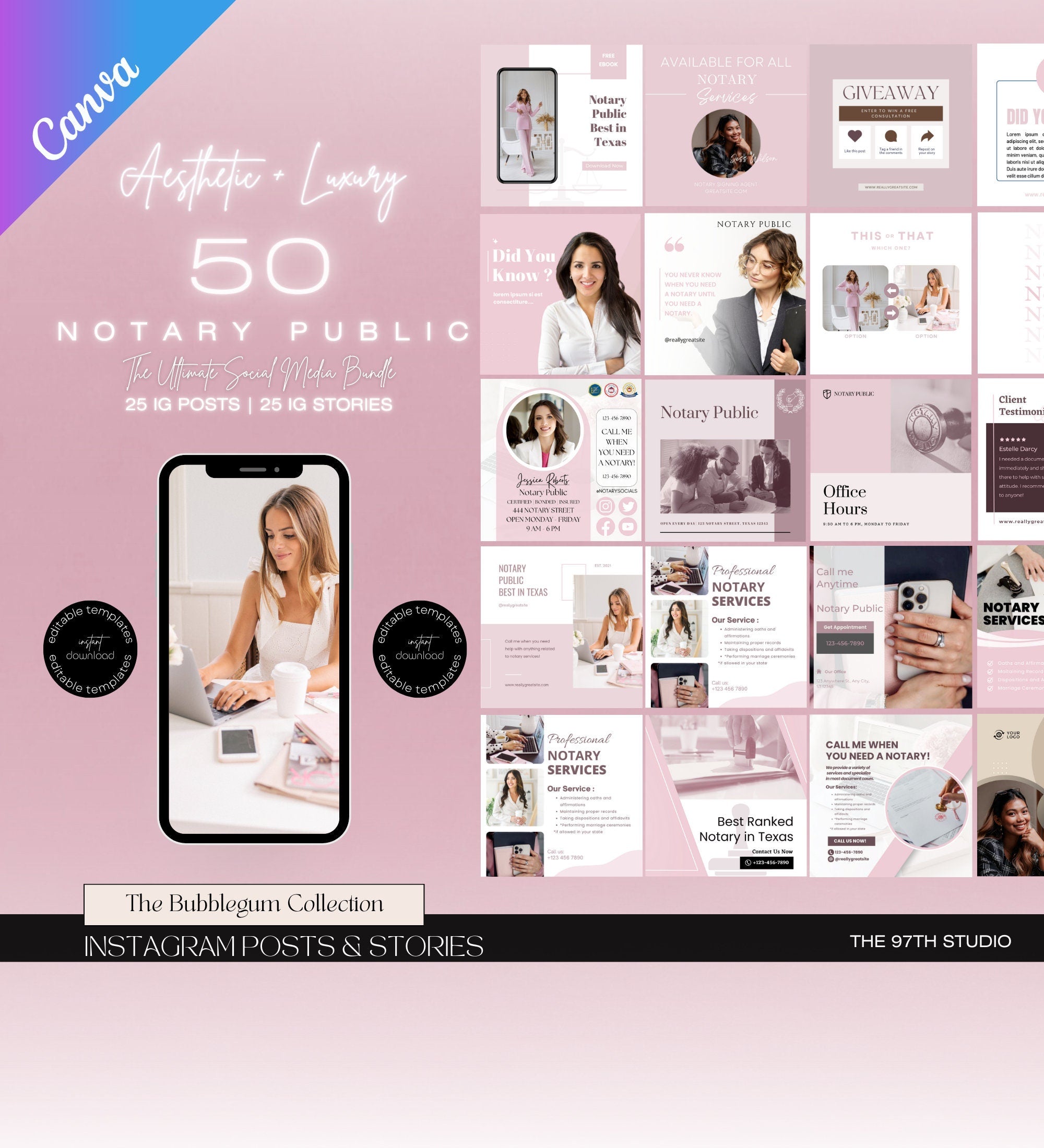 PINK Notary Marketing | Notary Signing Agent | Notary Social Media | Loan Signing Agent | Notary Instagram Posts | Notary Posts Templates
