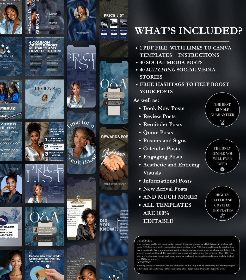 80 Credit Repair Instagram Templates | Credit Repair Posts | Credit Repair Flyer | Credit Repair Business IG Posts | Social Media Marketing
