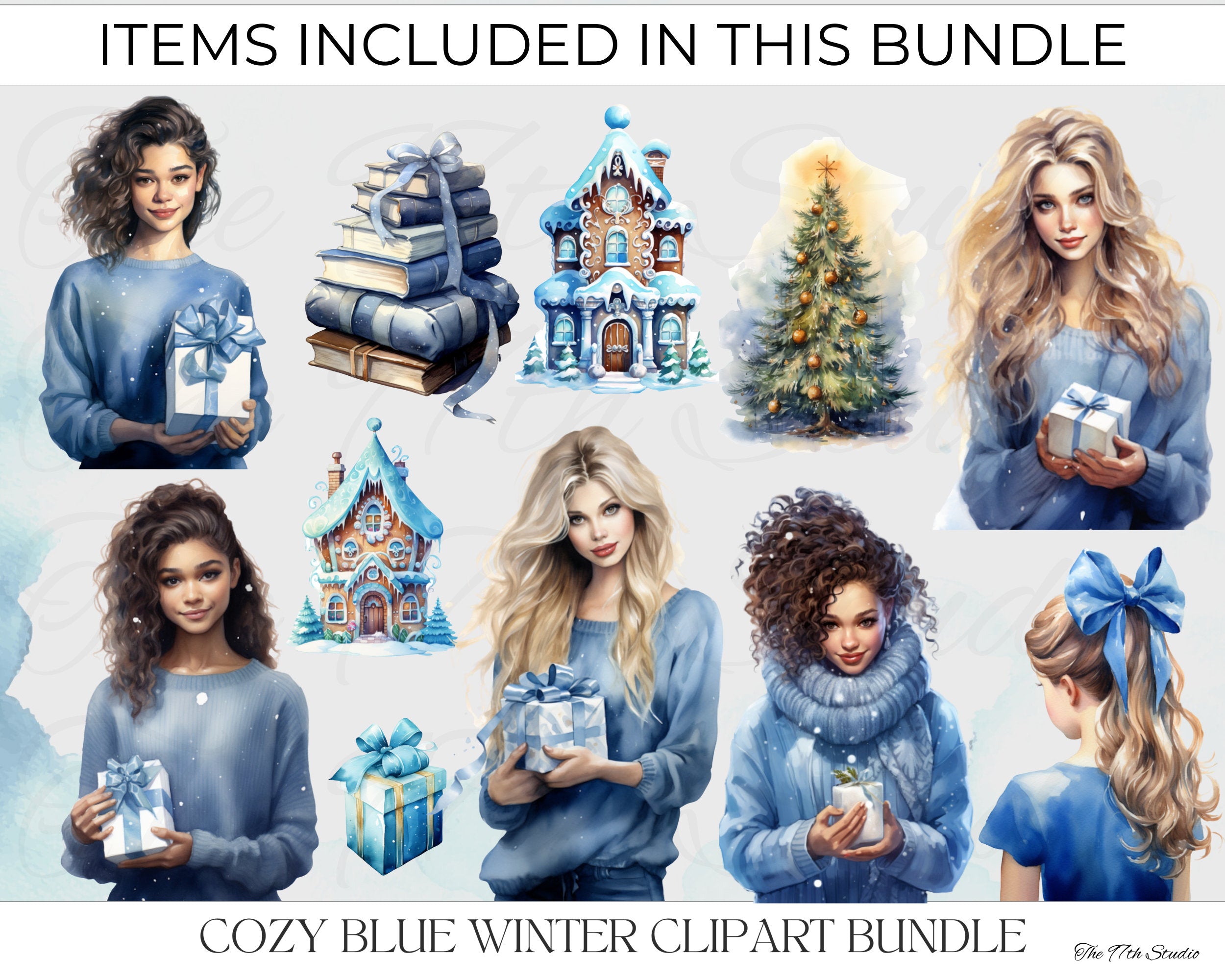 30 Cozy Winter Clipart, Watercolor, Christmas Clipart, Pretty Girl Clipart, Xmas Gifts, Woodland Clipart, Winter Wedding, Holiday, Snowman