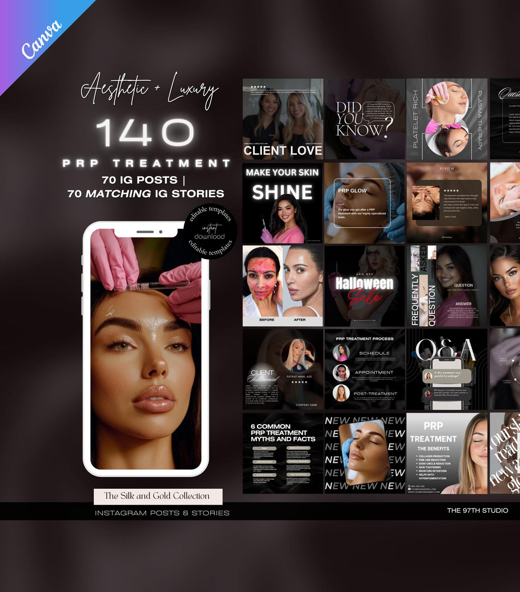 140 PRP Treatment Instagram Templates | PRP Treatment Instagram Posts | PRP Treatment Social Media | Medical Spa | Esthetician Instagram