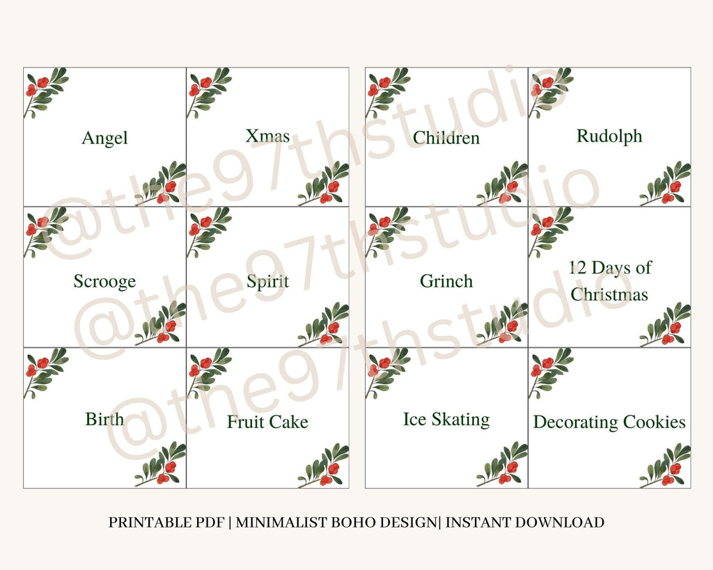 Christmas Charades, Pictionary, Catchphrase Game, 54 Printable Cards (Digital Download)