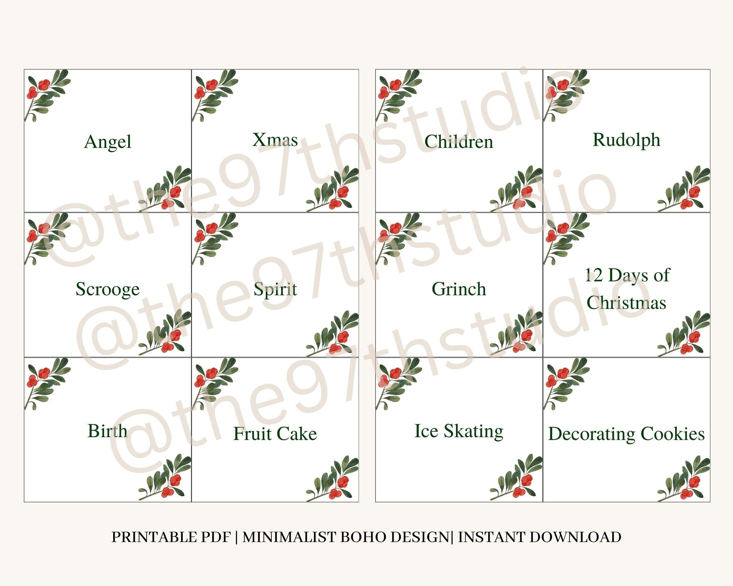 Christmas Charades, Pictionary, Catchphrase Game, 54 Printable Cards (Digital Download)