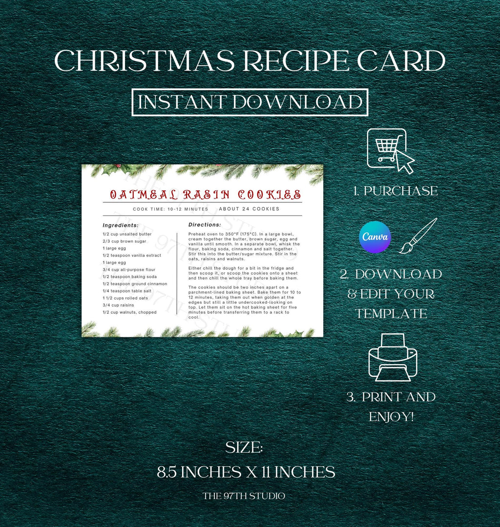 Christmas Recipe Card Template, 5x7 (EDIT IN CANVA) Christmas Cookies