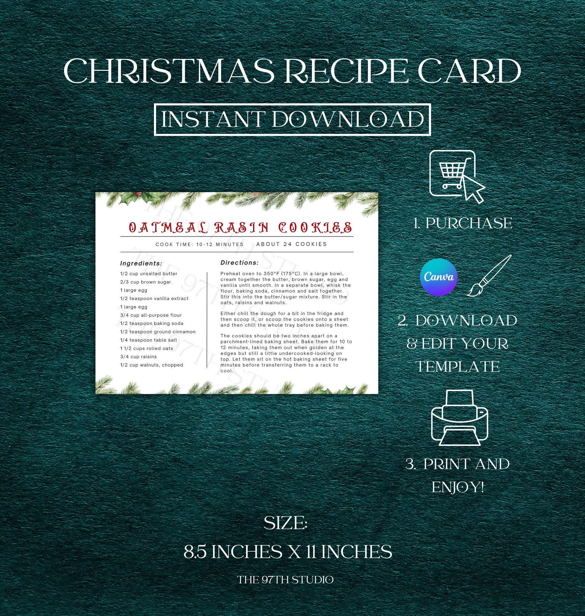 Christmas Recipe Card Template, 5x7 (EDIT IN CANVA) Christmas Cookies