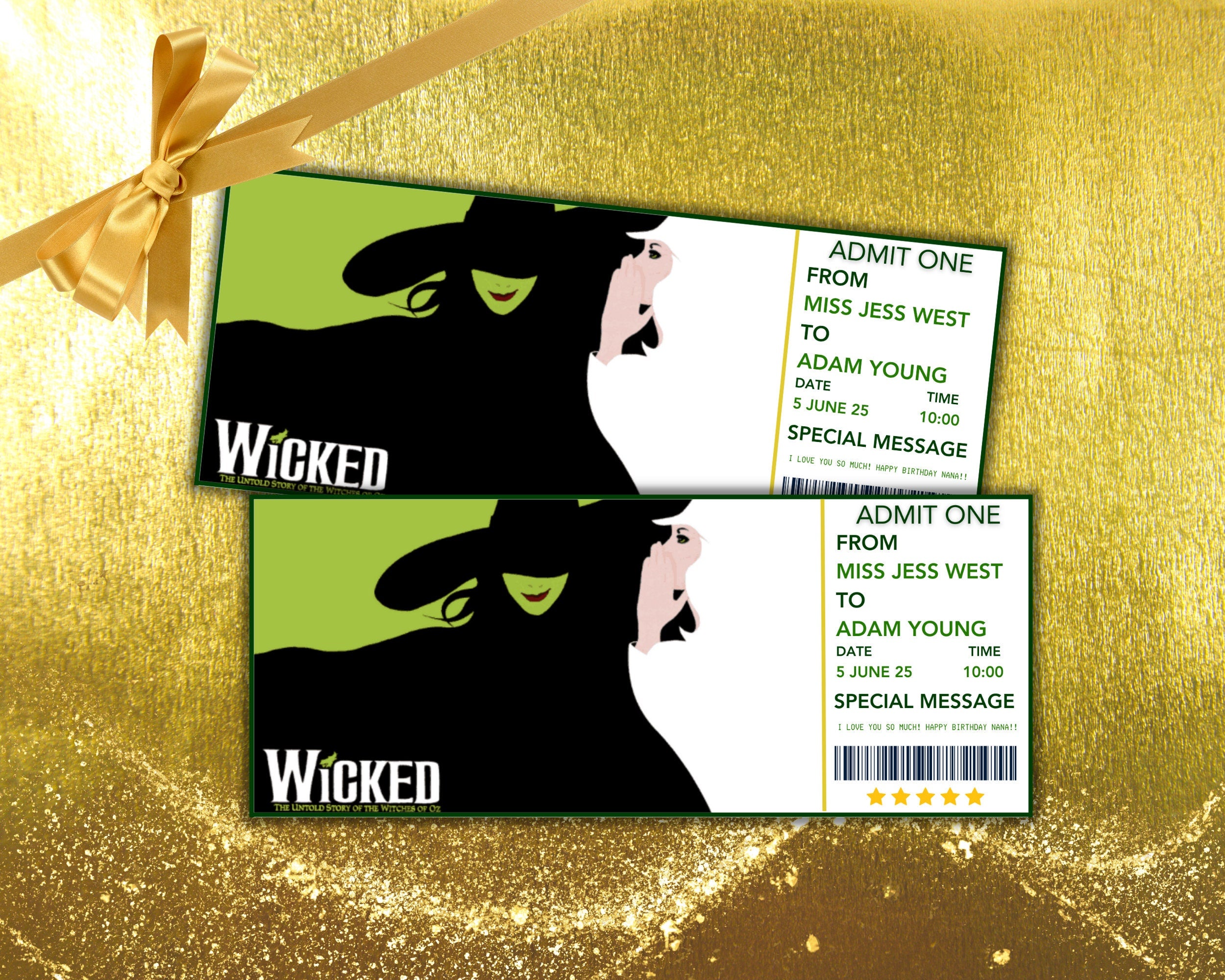 Printable Wicked Broadway Surprise Ticket, Wicked Musical Collectible Theater Ticket, Editable Musical Theatre Faux Event Admission Souvenir