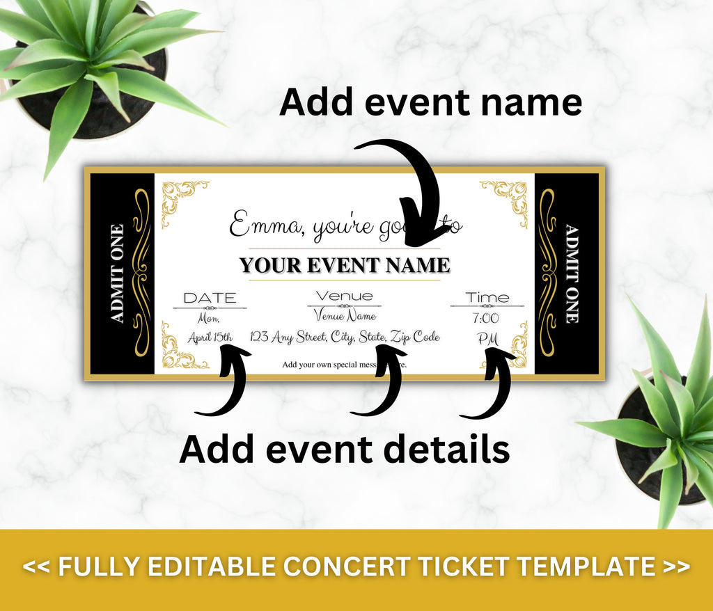 Editable Event Ticket Template, DIY Surprise Gift (Digital Download)