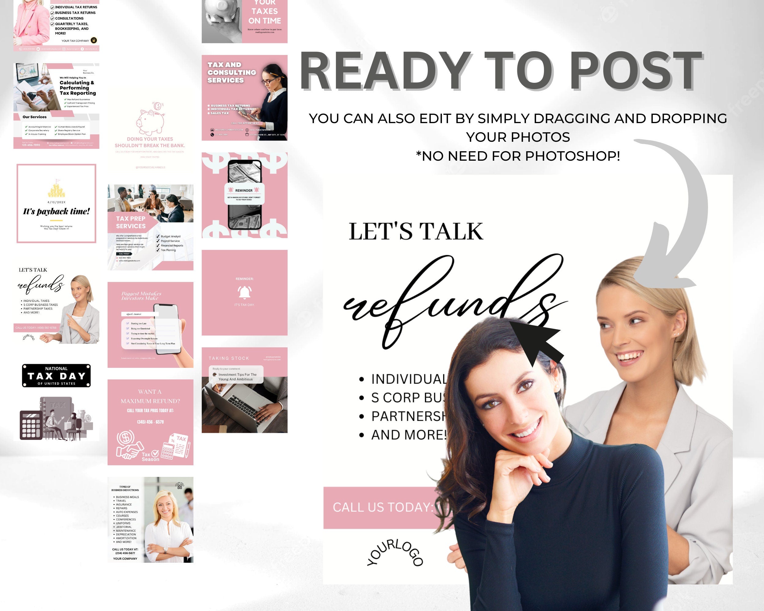 Tax Preparer Instagram Templates, Pink Coral Social Media Bundle
