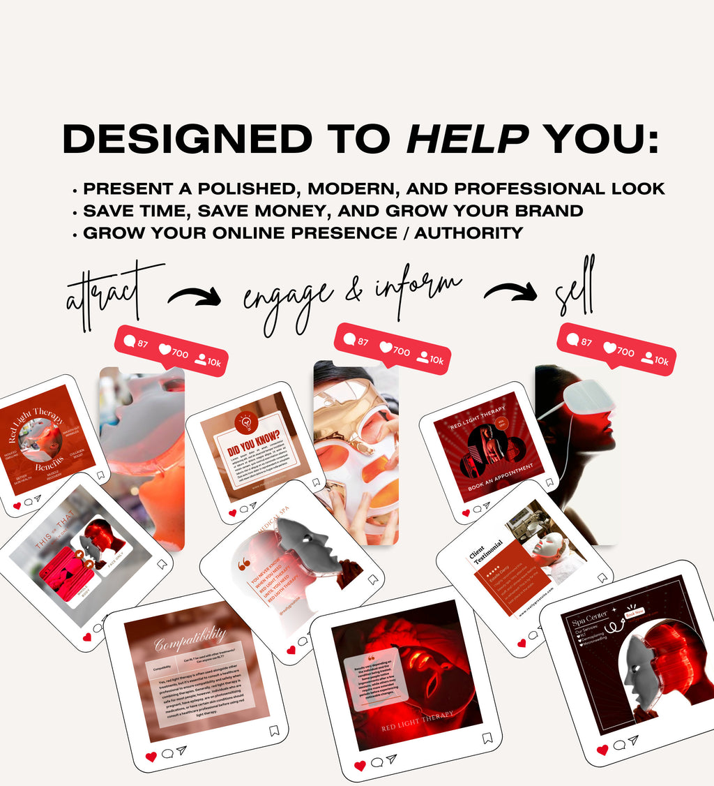 Red Light Therapy Instagram Posts | Facial | Digital Marketing | Skincare Social Media | Skincare Instagram | Esthetician Instagram Posts