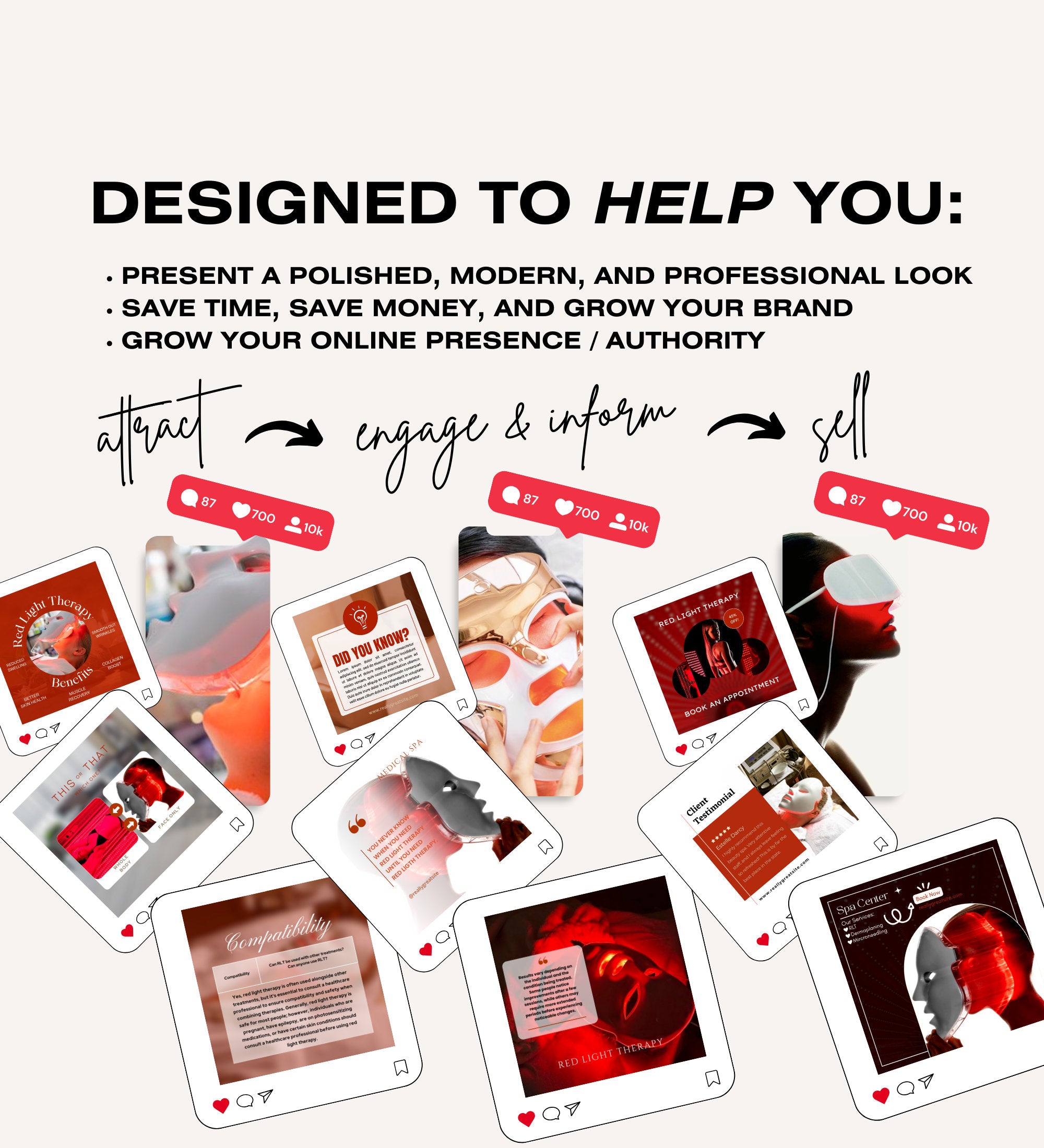 Red Light Therapy Instagram Posts | Facial | Digital Marketing | Skincare Social Media | Skincare Instagram | Esthetician Instagram Posts