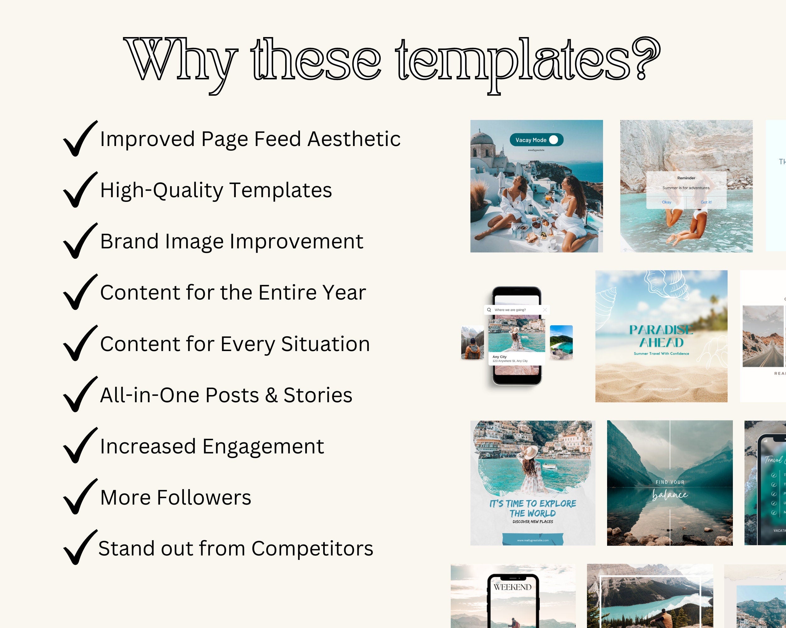 100 TRAVEL Instagram Templates | Travel Agent Instagram Post | Travel Blogger Templates | Travel Influencer Instagram | Vacation Templates