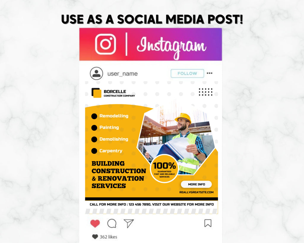 50+ Construction Templates for Social Media,Home Builders Instagram Template,Construction Company Templates, Canva Instant Digital Download