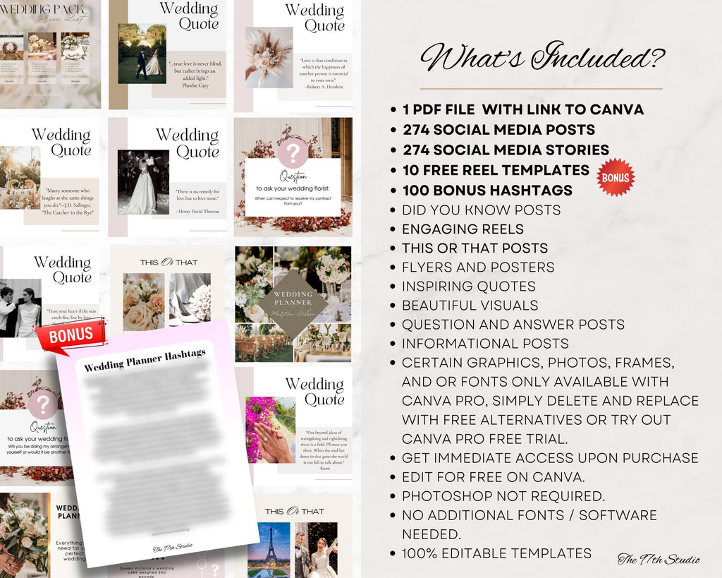 Wedding Planner Instagram Templates, Social Media Bundle (Canva)
