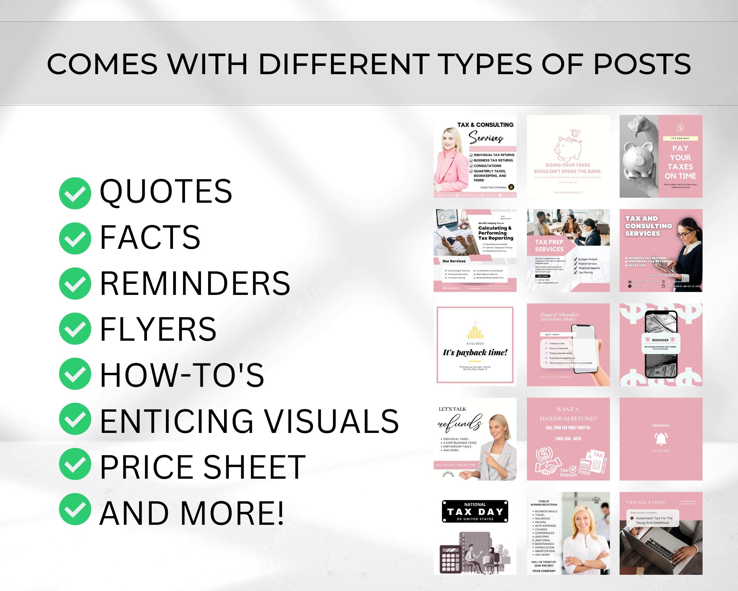 Tax Preparer Instagram Templates, Pink Coral Social Media Bundle