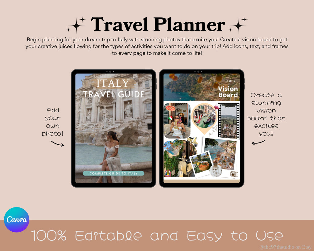 Italy Travel Planner Digital Travel Planner Vacation Planner Travel Itinerary Mobile Travel Planner Travel Guide Trip Planner Italy Trip