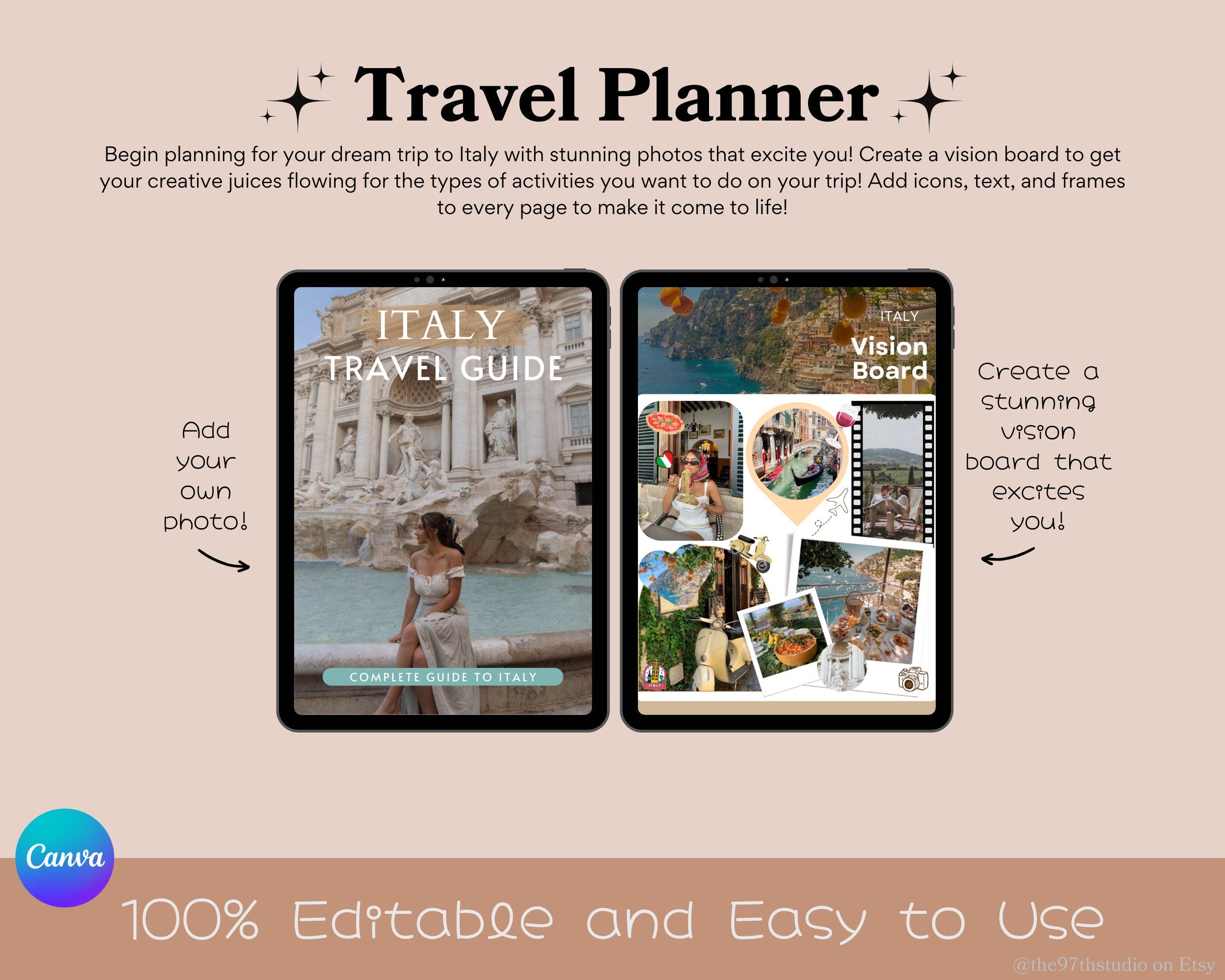 Italy Travel Planner Digital Travel Planner Vacation Planner Travel Itinerary Mobile Travel Planner Travel Guide Trip Planner Italy Trip