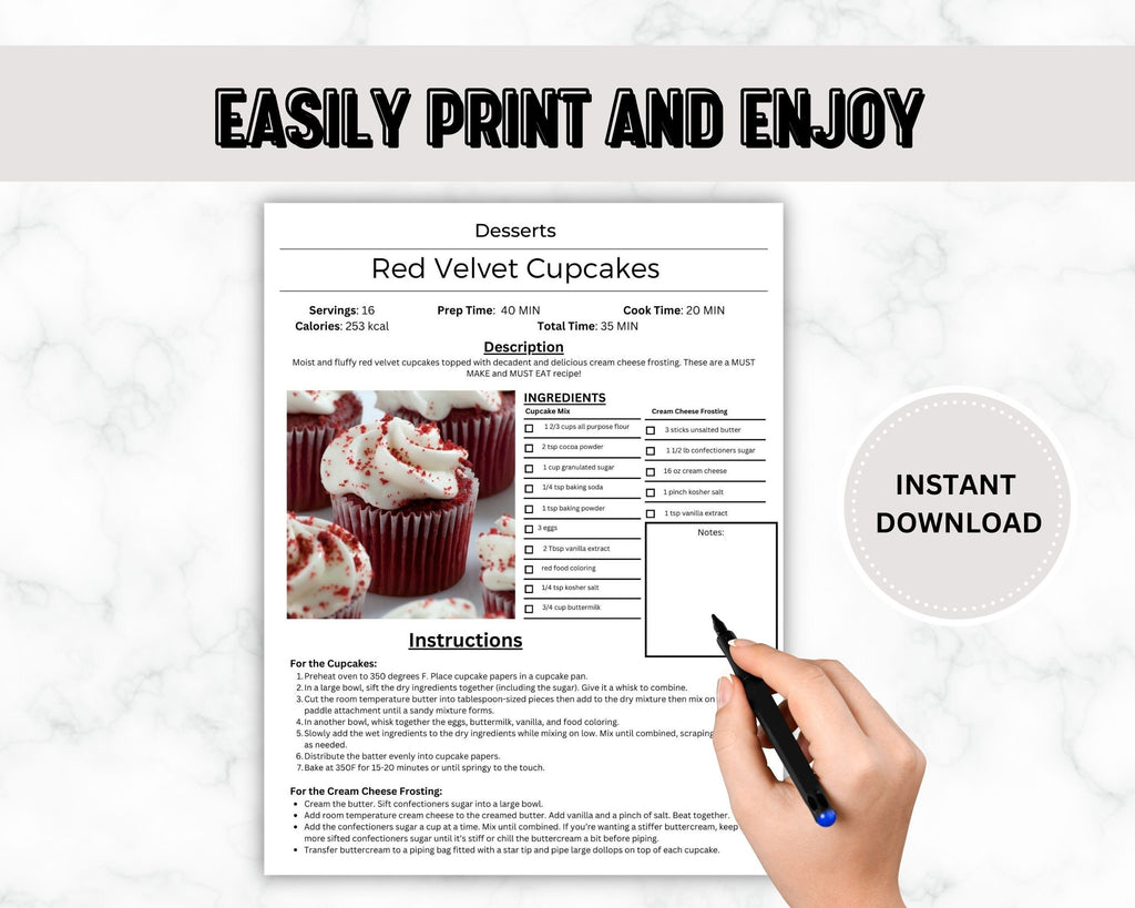 Editable Recipe Book Template, Minimalist Recipe Cards (PDF)