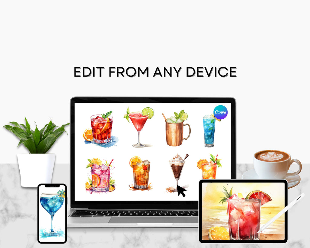 Watercolor Cocktail Clipart, Summer Drinks, Bar Menu Graphics (105 PNG)