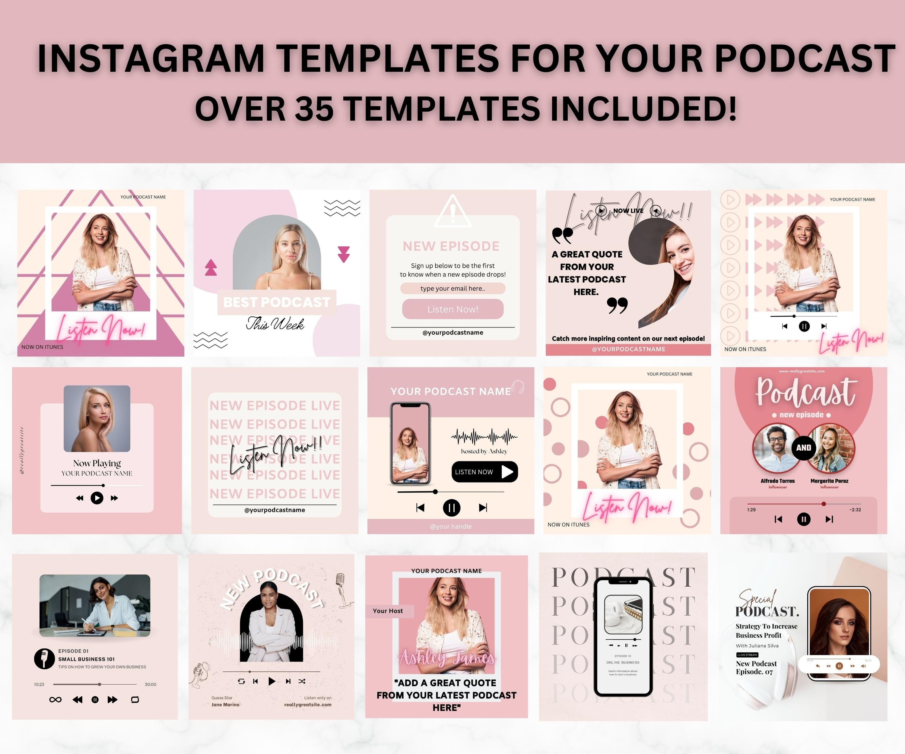 Podcast Instagram Templates, Social Media Bundle (Canva)