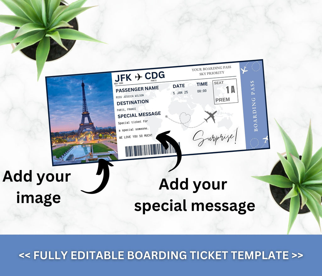 Editable Surprise Boarding Pass Template, DIY Printable (PDF)