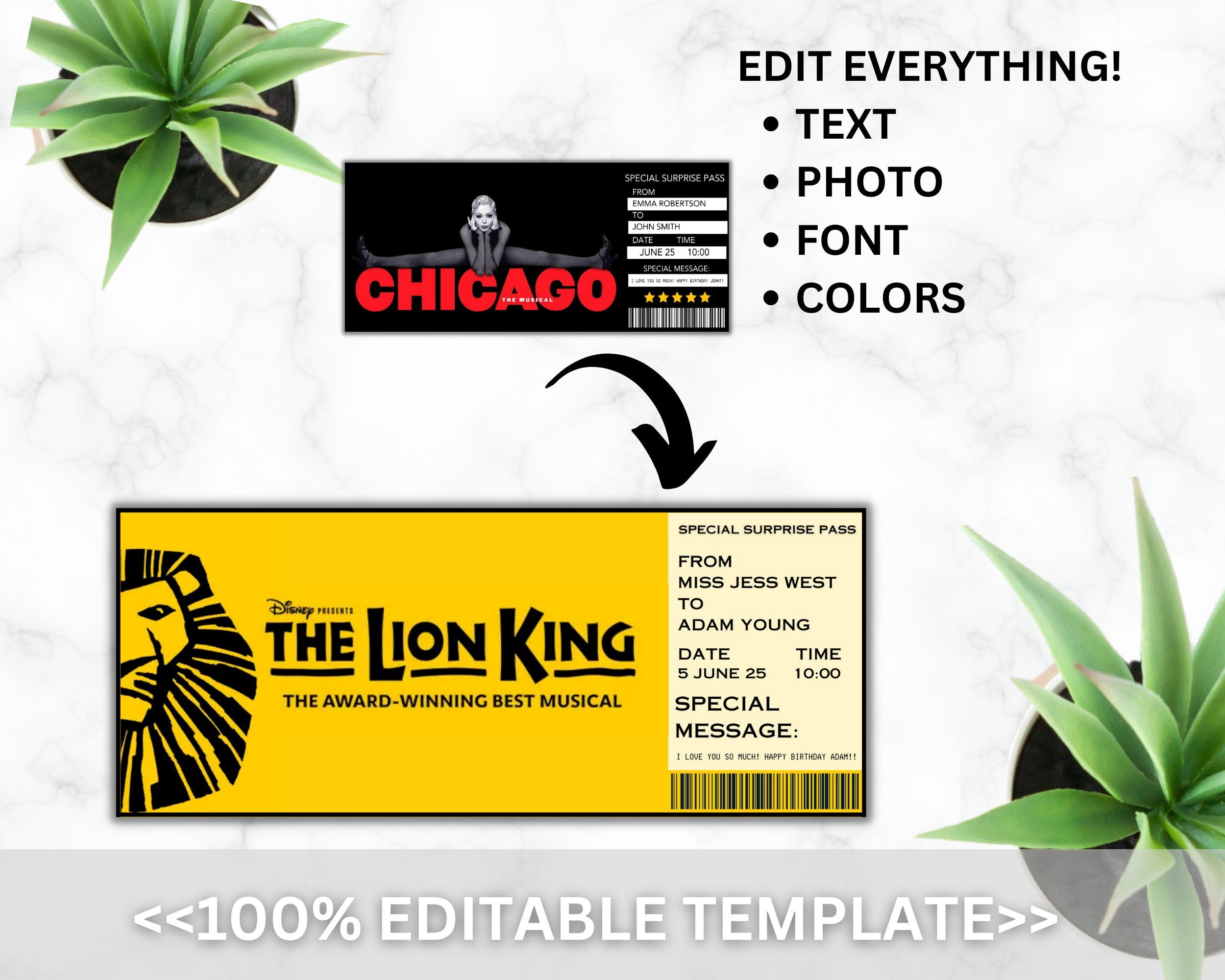 EDITABLE CHICAGO Broadway Surprise Ticket, Chicago Musical Collectible Theater Ticket, Chicago Musical Theatre Event Souvenir Ticket DIY