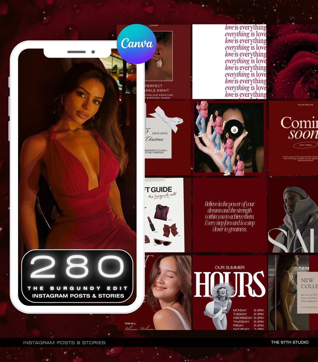 Luxury Burgundy Instagram Templates | Dark Red Instagram Posts | Business Instagram | Social Media Instagram Posts | Facebook Marketing Post