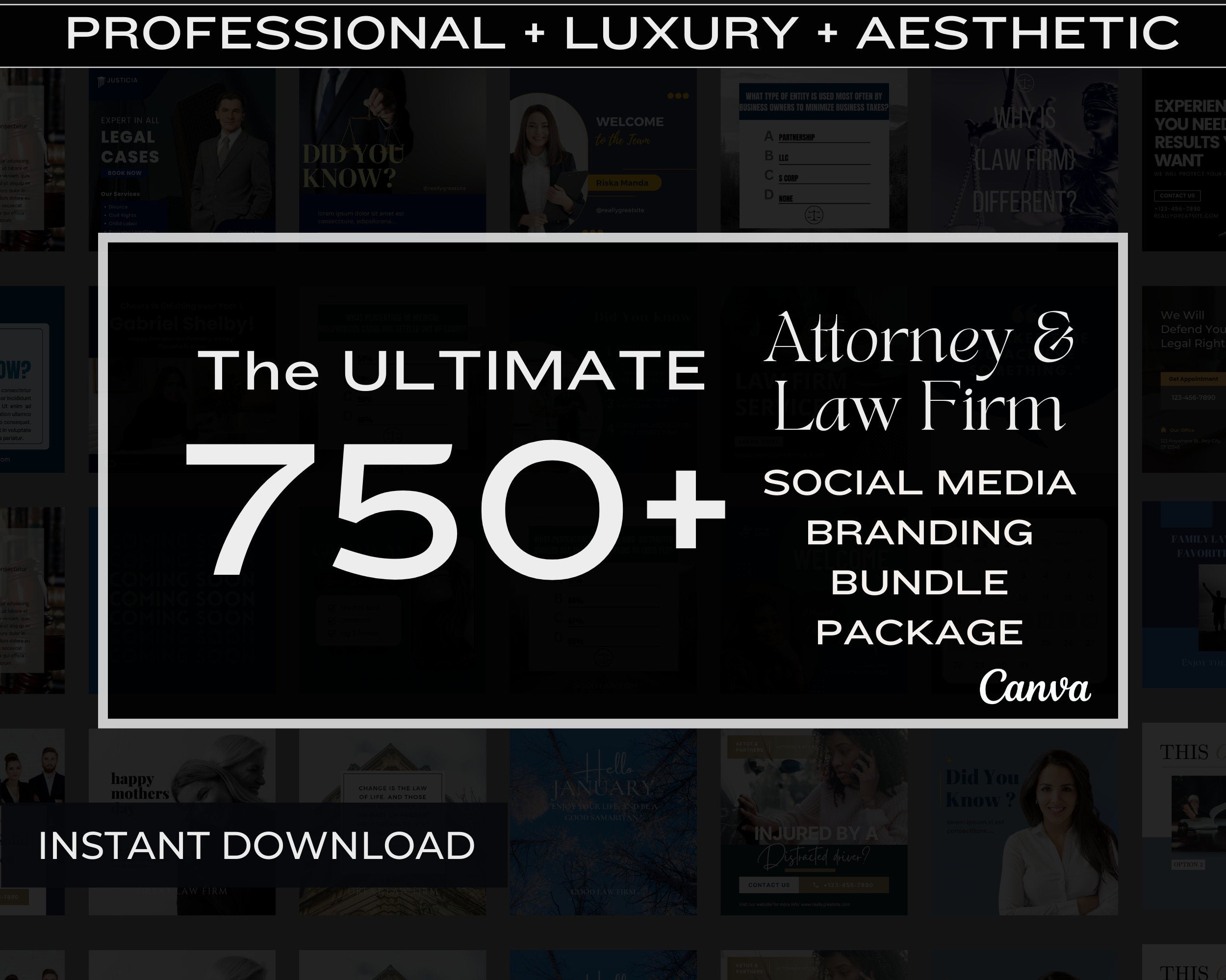750+ LUXURY Lawyer INSTAGRAM Posts | Attorney Social Media Canva Templates | Law Firm Attorney Instagram Highlights Facebook Posts Hashtags