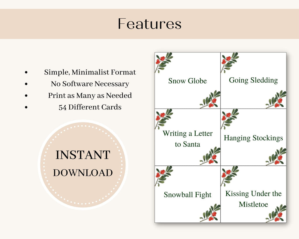 Christmas Charades, Pictionary, Catchphrase Game, 54 Printable Cards (Digital Download)