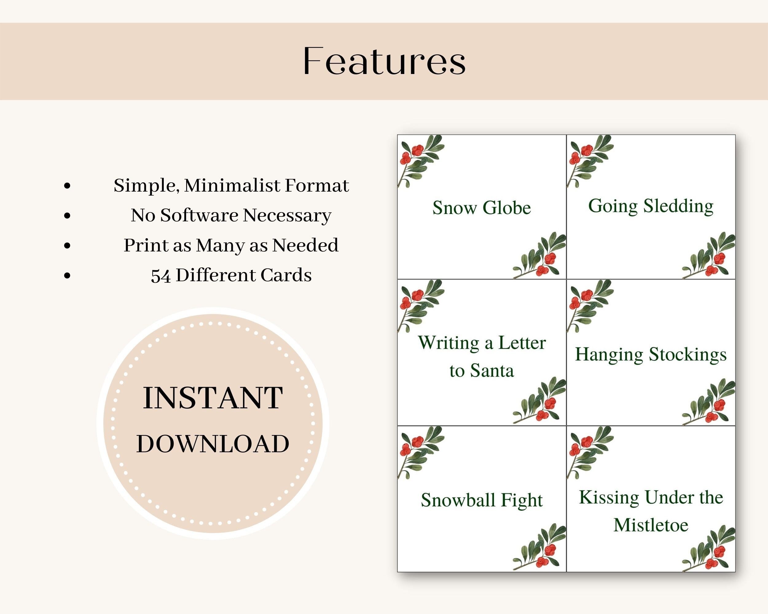 Christmas Charades, Pictionary, Catchphrase Game, 54 Printable Cards (Digital Download)