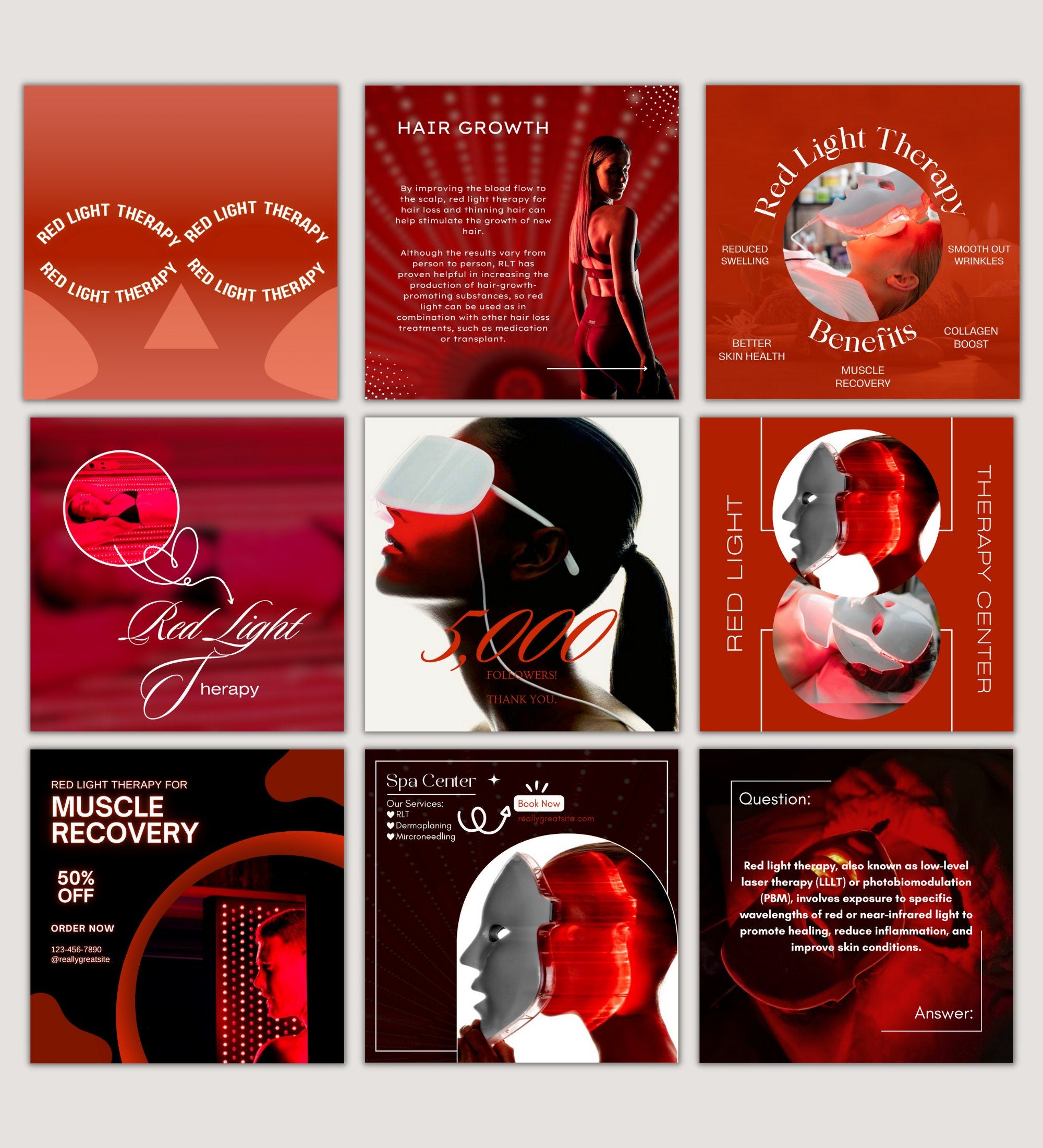 Red Light Therapy Instagram Posts | Facial | Digital Marketing | Skincare Social Media | Skincare Instagram | Esthetician Instagram Posts