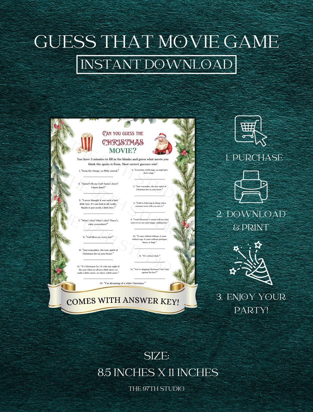 Guess That Movie Game | Office Christmas Party Game | Christmas Family Game | Printable Christmas Game | Xmas Party Game Printable | Movies